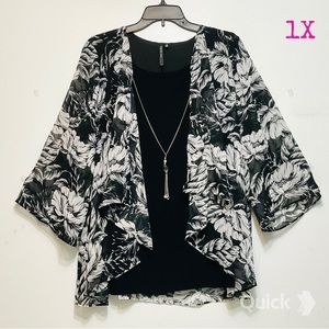 1X - New Cathy Floral 3-in-1 Blouse w/ 4 pcs removable necklace